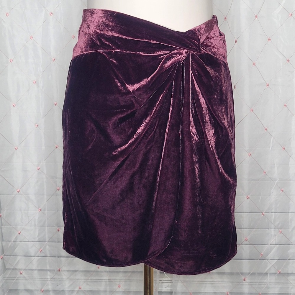 NWT LOFT Sz 0 Velvet Twist Shift Skirt Faux Wrap Whimsigoth Crushed Blackberry